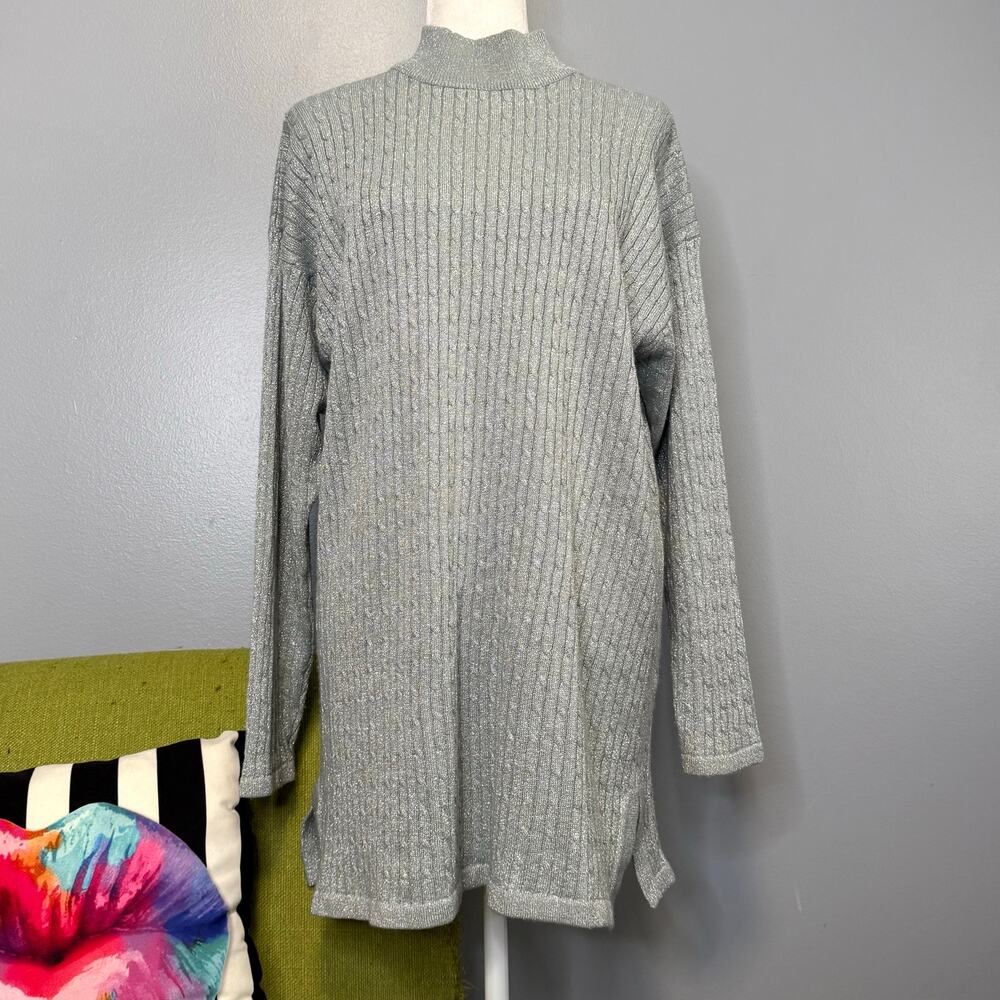 Braemar Jeremy Scott Vintage Silver Cable Knit Mock Neck Tunic Sweater